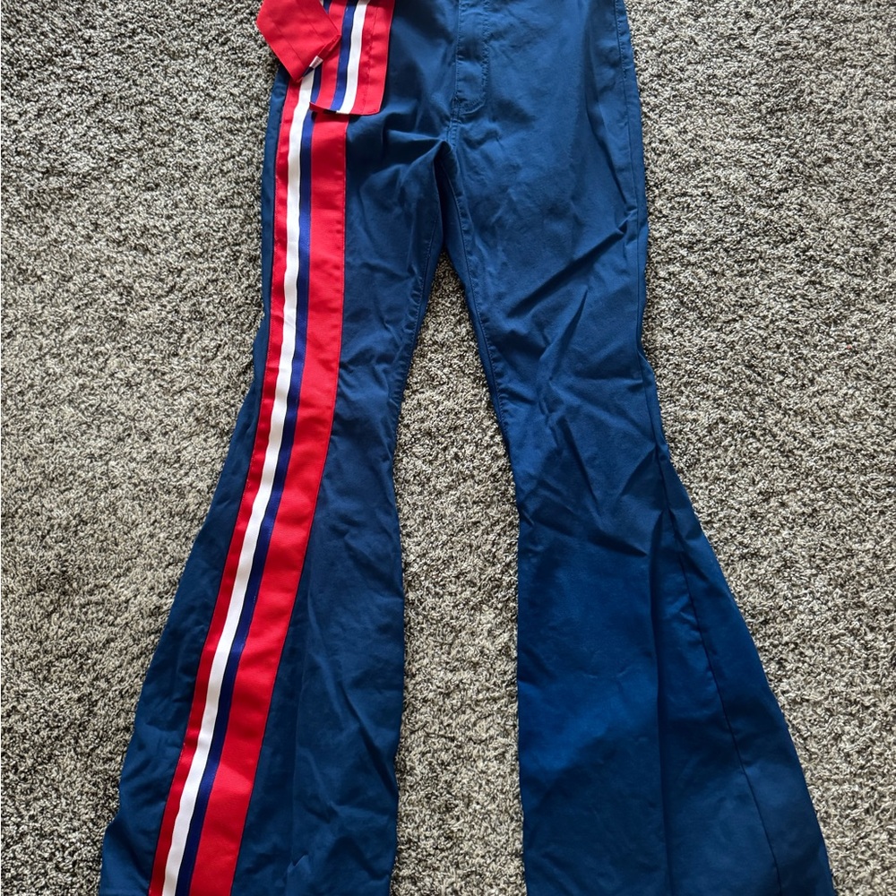NWOT- Judith March Blue Flared Bottoms with Red and White Stripes